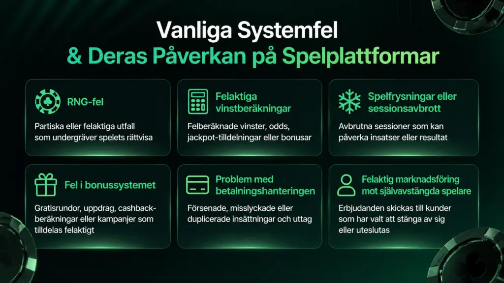 Soft2Bet vanliga systemfel i spelplattformar infographic