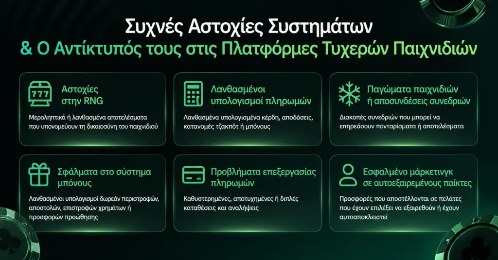 Soft2Bet συχνές αστοχίες συστημάτων σε πλατφόρμες τυχερών παιχνιδιών infographic